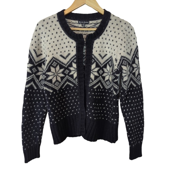 Black Cream Nordic Print Wool Blend Open Cardigan - Picture 3 of 12